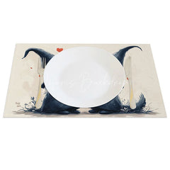 Lofaris Kissing Gnome Couple Set of 4 Placemats Floating Hearts Valentine Decoration Tall Hat Love Table Mat