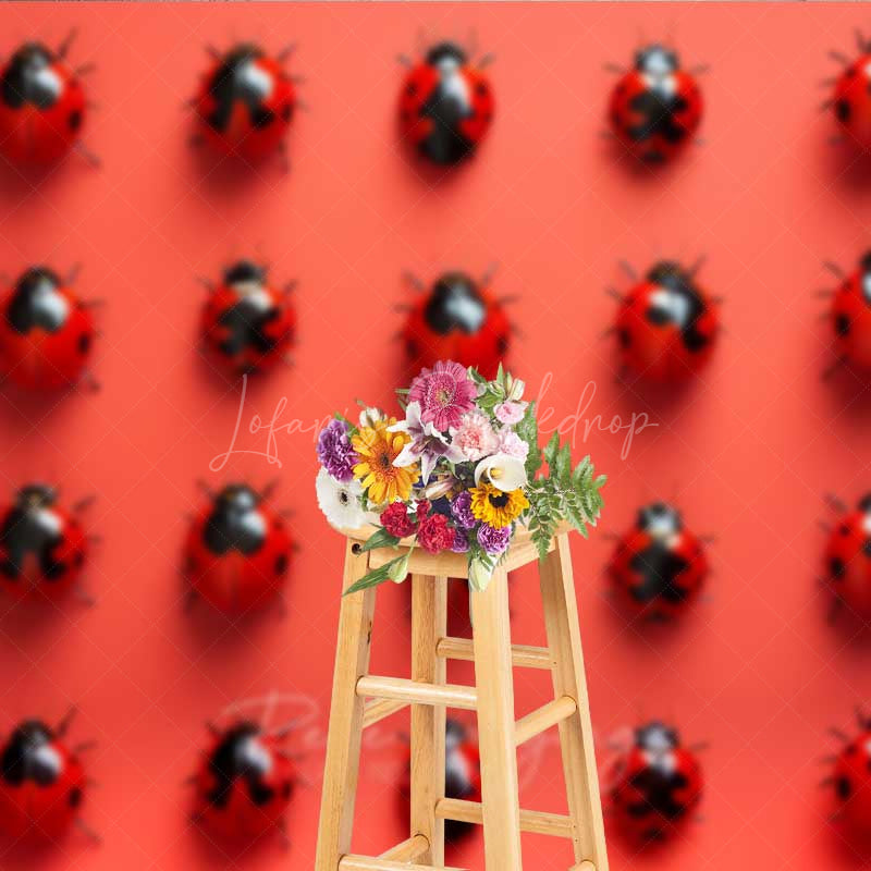 Lofaris Ladybug Pattern Photography Backdrop Modern Red and Black Insect Art Print Whimsical Nature Studio Photo Prop