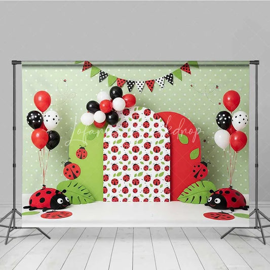 Lofaris Ladybug Theme Photography Backdrop Red and Green Polka Dot Birthday Party Background
