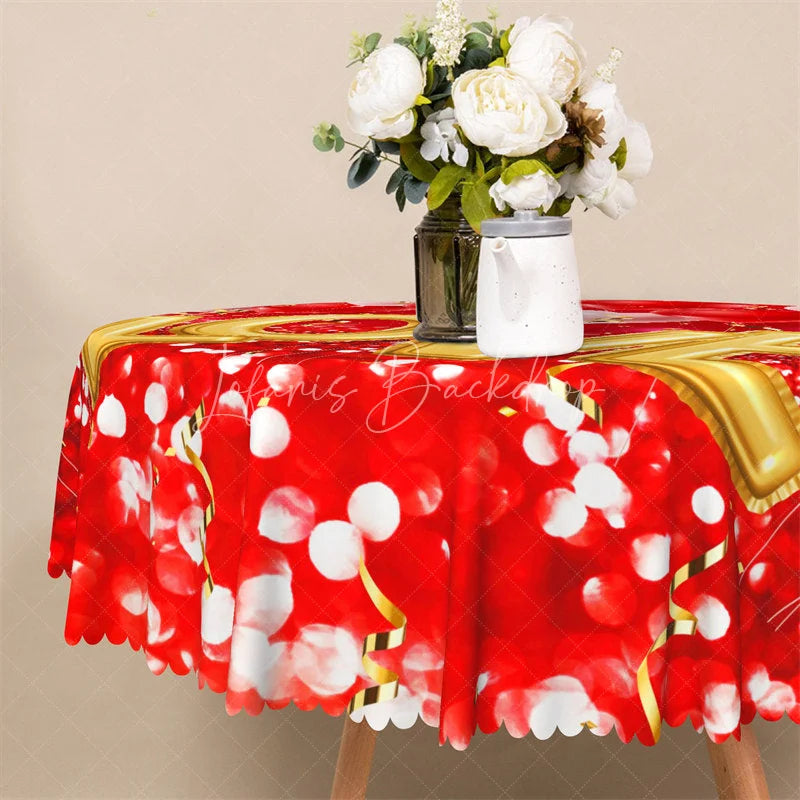 Lofaris Large Gold Love Round Tablecloth Red Bokeh Light Valentine Table Cover for Wedding