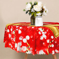 Lofaris Large Gold Love Round Tablecloth Red Bokeh Light Valentine Table Cover for Wedding