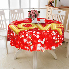 Lofaris Large Gold Love Round Tablecloth Red Bokeh Light Valentine Table Cover for Wedding