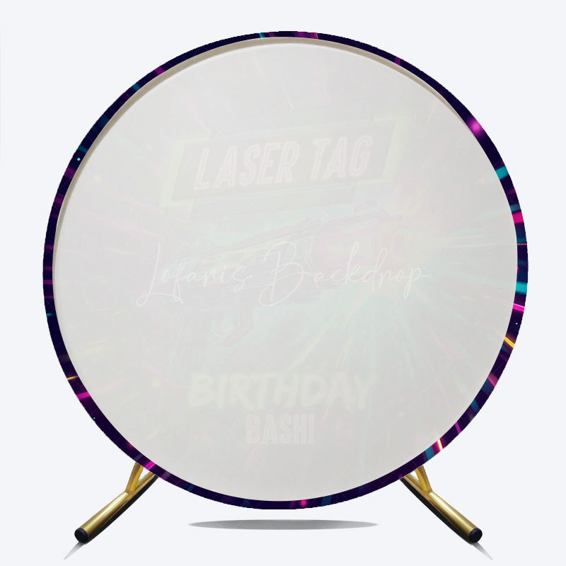 Lofaris Laser Tag Birthday Bash Round Backdrop Neon Glow Battle Zone Party Banner Fun Game Night Photo Prop for Boys