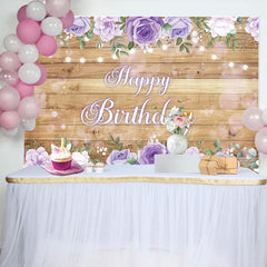 Lofaris Lavender Floral Wooden Light Happy Birthday Backdrop