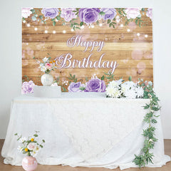 Lofaris Lavender Floral Wooden Light Happy Birthday Backdrop