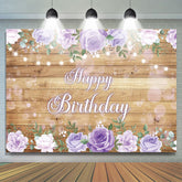 Lofaris Lavender Floral Wooden Light Happy Birthday Backdrop