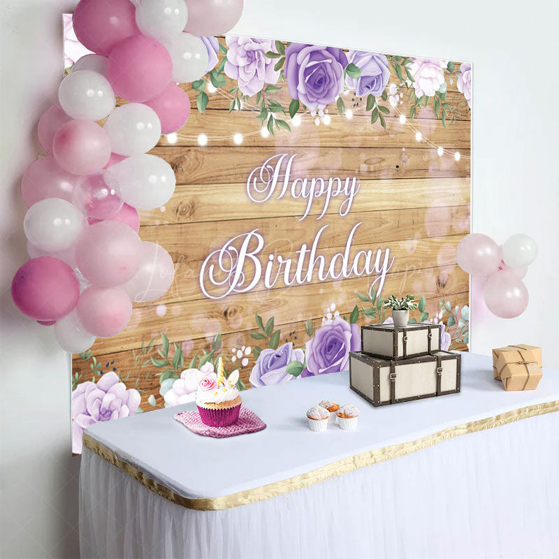 Lofaris Lavender Floral Wooden Light Happy Birthday Backdrop