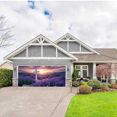 Lofaris Lavender Flower Sea Cross Easter Garage Door Banner