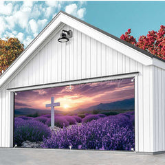 Lofaris Lavender Flower Sea Cross Easter Garage Door Banner