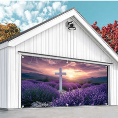 Lofaris Lavender Flower Sea Cross Easter Garage Door Banner