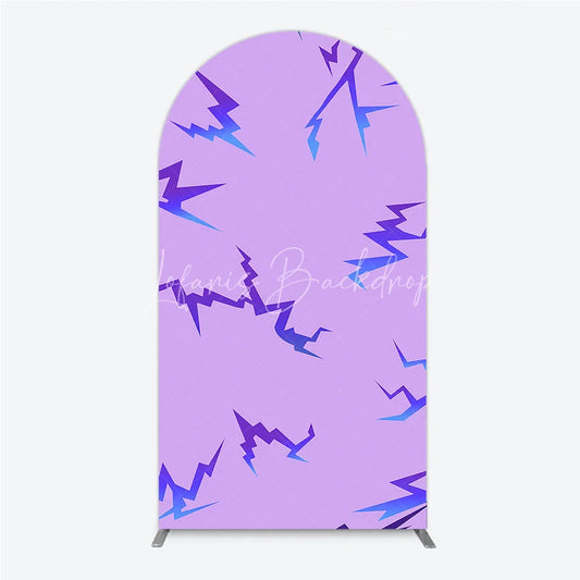 Lofaris Lavender Purple and Blue Lightning Pattern Round Top Arch Backdrop Modern Party Decor