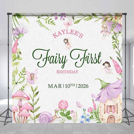 Lofaris Leaf Floral Fairy First Custom Name Birthday Backdrop