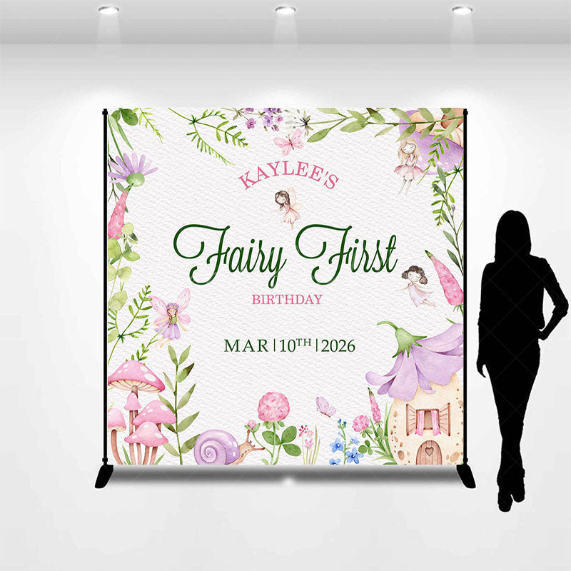 Lofaris Leaf Floral Fairy First Custom Name Birthday Backdrop