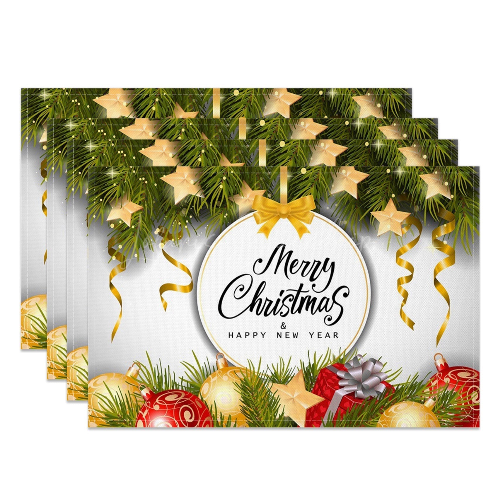 Lofaris Leaves Bauble Ribbons Xmas New Year Set Of 4 Placemats