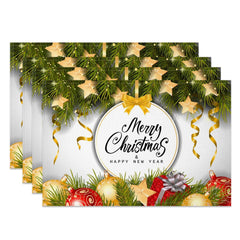 Lofaris Leaves Bauble Ribbons Xmas New Year Set Of 4 Placemats