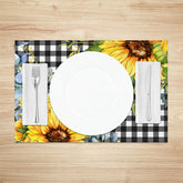 Lofaris Leaves Sunflower Black White Plaid Set Of 4 Placemats