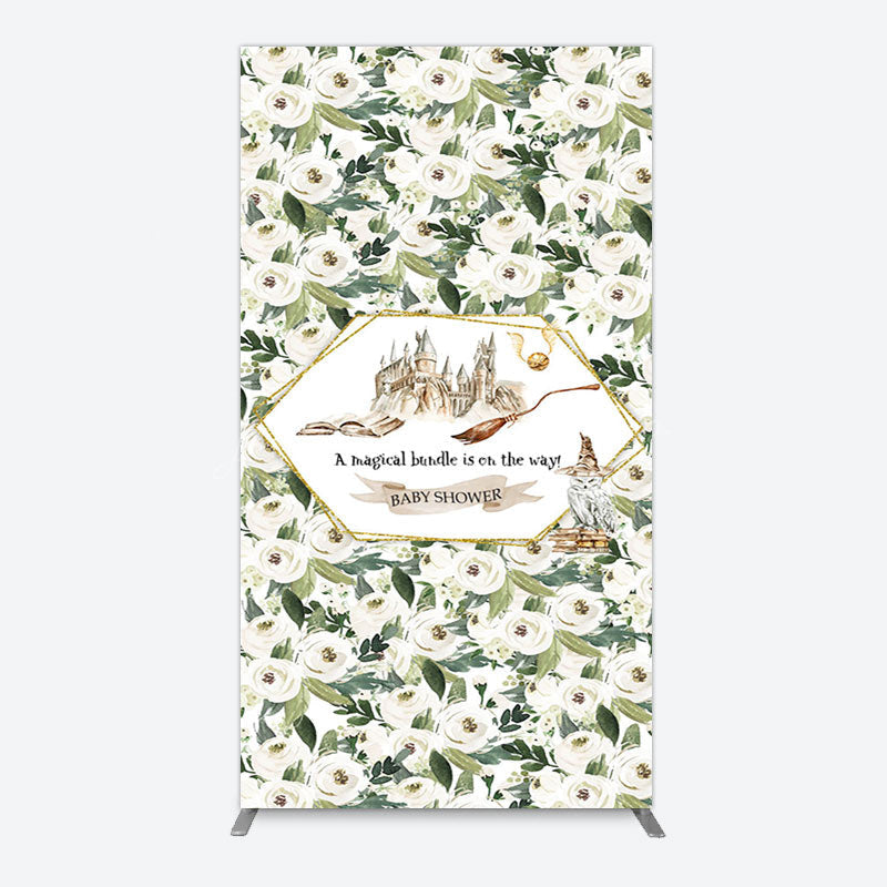 Lofaris Leaves White Floral Magic Arch Baby Shower Backdrop