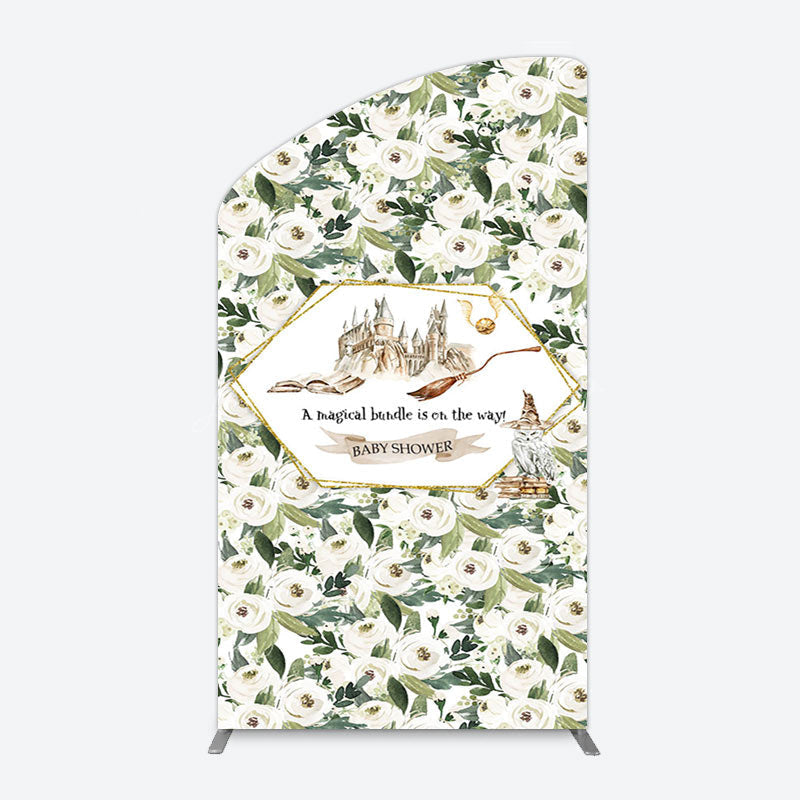Lofaris Leaves White Floral Magic Arch Baby Shower Backdrop