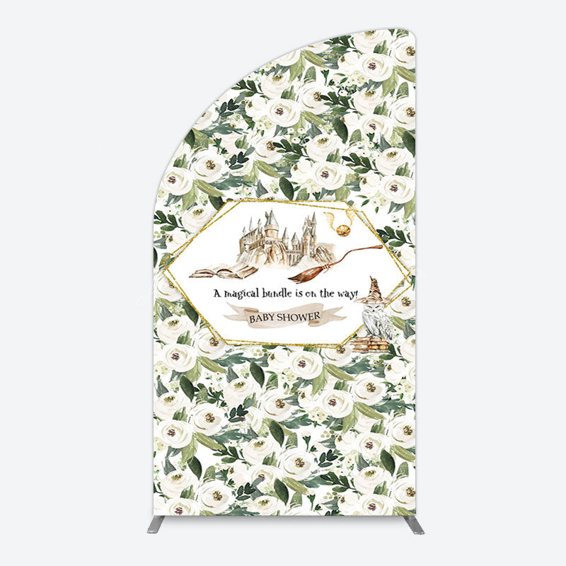 Lofaris Leaves White Floral Magic Arch Baby Shower Backdrop