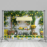 Lofaris Lemon Fruit Cart Fence White Photography Backdrop
