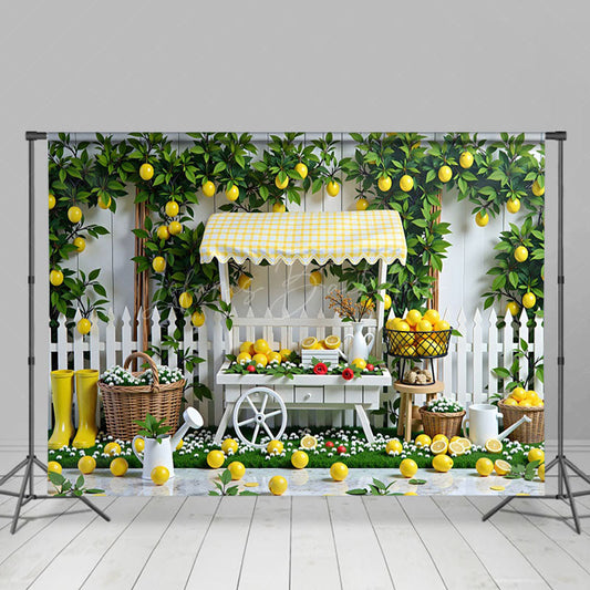 Lofaris Lemon Fruit Cart Fence White Photography Backdrop