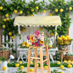 Lofaris Lemon Fruit Cart Fence White Photography Backdrop