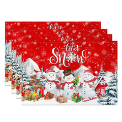 Lofaris Let It Snow Snowman Red Christmas Set Of 4 Placemats