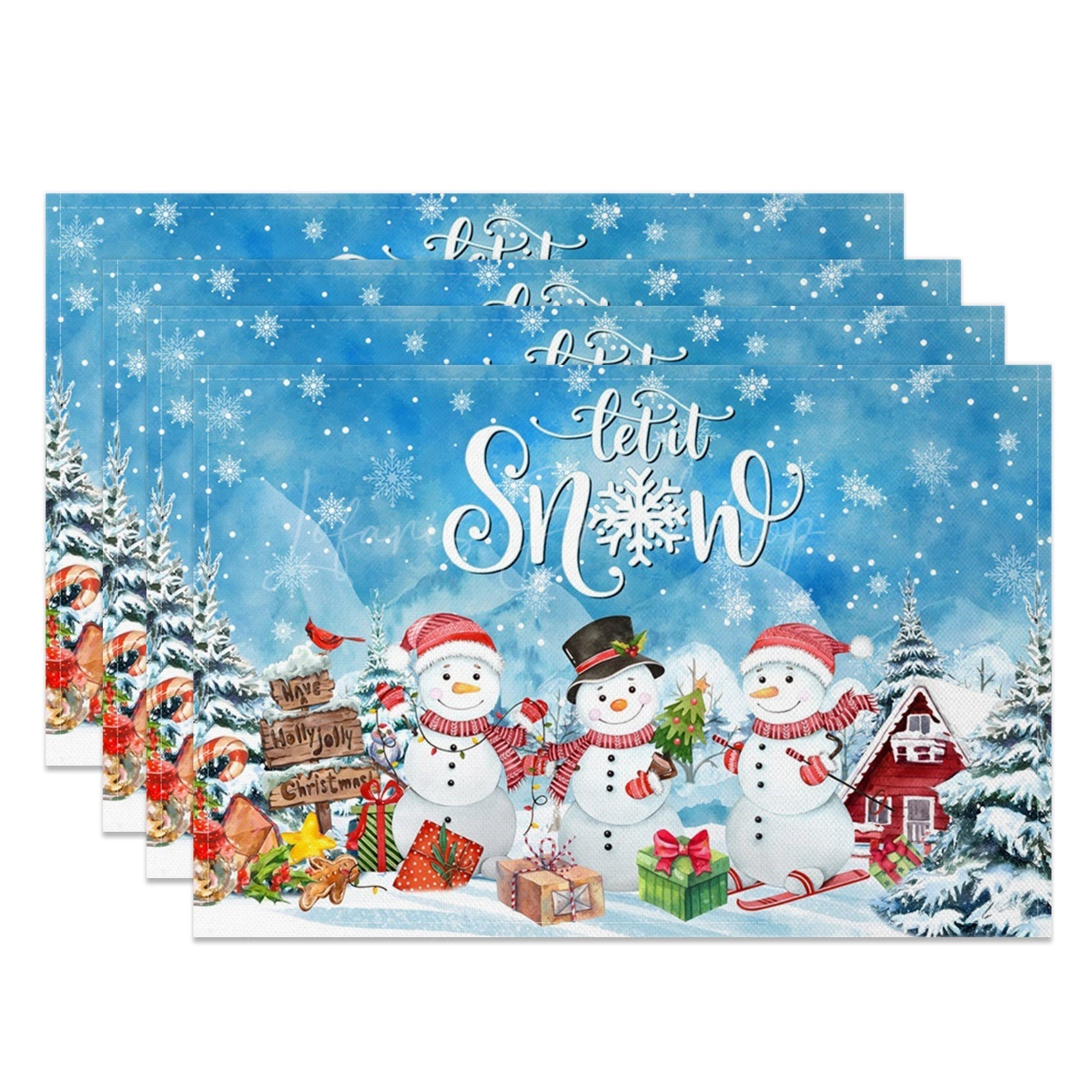 Lofaris Let It Snow Winter Blue Christmas Set Of 4 Placemats