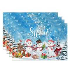 Lofaris Let It Snow Winter Blue Christmas Set Of 4 Placemats