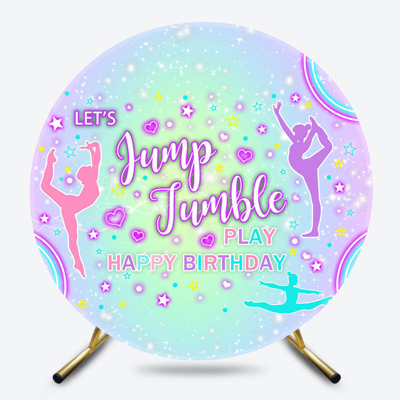Lofaris Let Jump Jumble Color Rainbow Round Birthday Backdrop