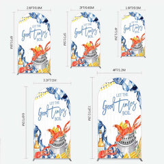 Lofaris Let the Good Times Boil Crawfish Party Arch Backdrop Summer Seafood with Corn Blue Gingham Photo Prop