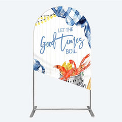 Lofaris Let the Good Times Boil Crawfish Party Arch Backdrop Summer Seafood with Corn Blue Gingham Photo Prop
