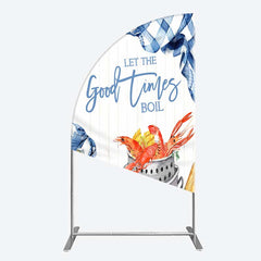 Lofaris Let the Good Times Boil Crawfish Party Half Moon Arch Backdrop Summer Seafood with Corn Blue Gingham Photo Prop