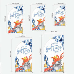 Lofaris Let the Good Times Boil Crawfish Party Half Moon Arch Backdrop Summer Seafood with Corn Blue Gingham Photo Prop