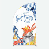 Lofaris Let the Good Times Boil Crawfish Party Half Moon Arch Backdrop Summer Seafood with Corn Blue Gingham Photo Prop