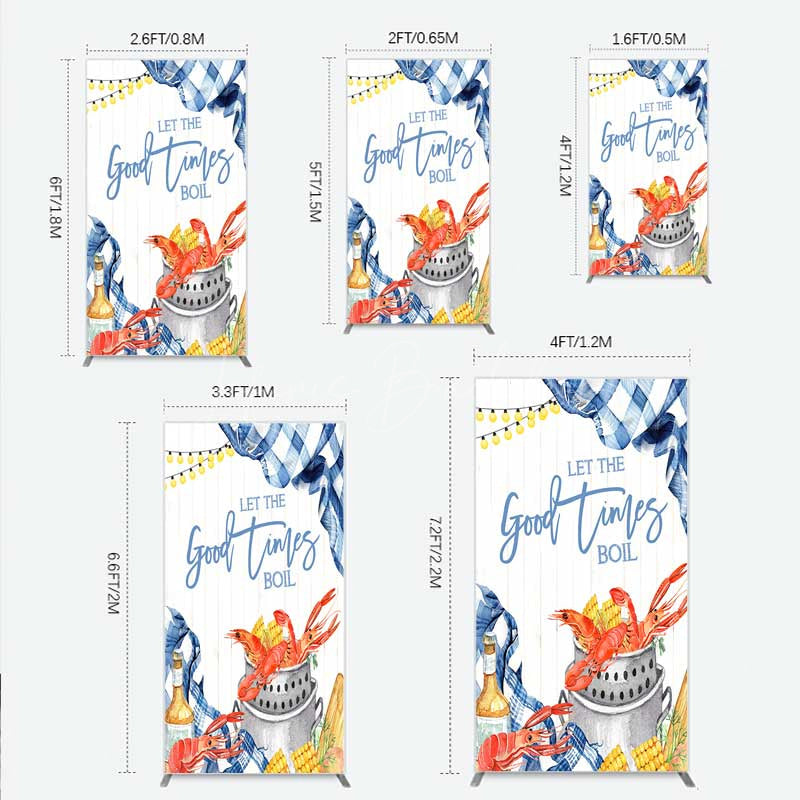 Lofaris Let the Good Times Boil Crawfish Party Rectangle Backdrop Summer Seafood with Corn Blue Gingham Photo Prop