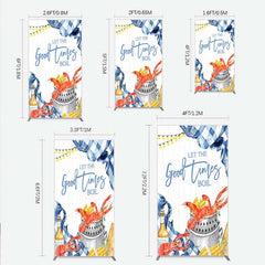Lofaris Let the Good Times Boil Crawfish Party Rectangle Backdrop Summer Seafood with Corn Blue Gingham Photo Prop