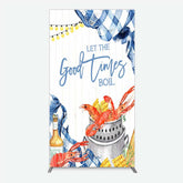 Lofaris Let the Good Times Boil Crawfish Party Rectangle Backdrop Summer Seafood with Corn Blue Gingham Photo Prop