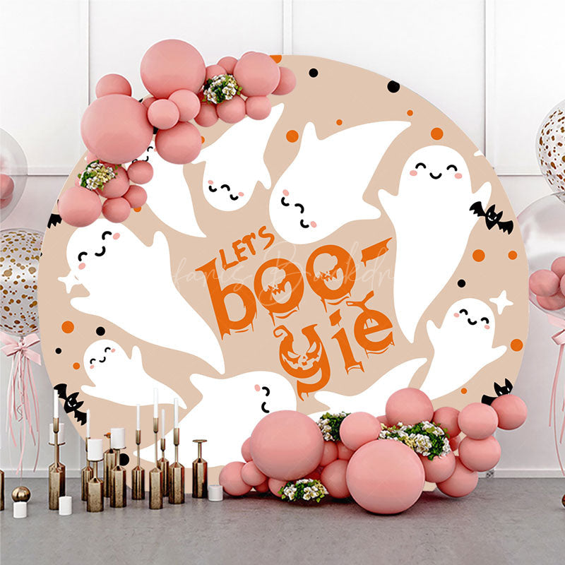 Lofaris Let’s Boo gie Halloween Party Round Backdrop Cute Ghosts and Bats Dance Theme Spooky Fun Kids Photo Prop