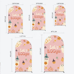 Lofaris Let’s Boogie Groovy Halloween Arch Backdrop Cute Retro Ghost and Pumpkin Pink Spooky Themed Party Decor
