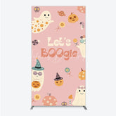 Lofaris Let’s Boogie Groovy Halloween Rectangle Backdrop Cute Retro Ghost and Pumpkin Pink Spooky Themed Party Decor