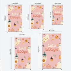 Lofaris Let’s Boogie Groovy Halloween Rectangle Backdrop Cute Retro Ghost and Pumpkin Pink Spooky Themed Party Decor