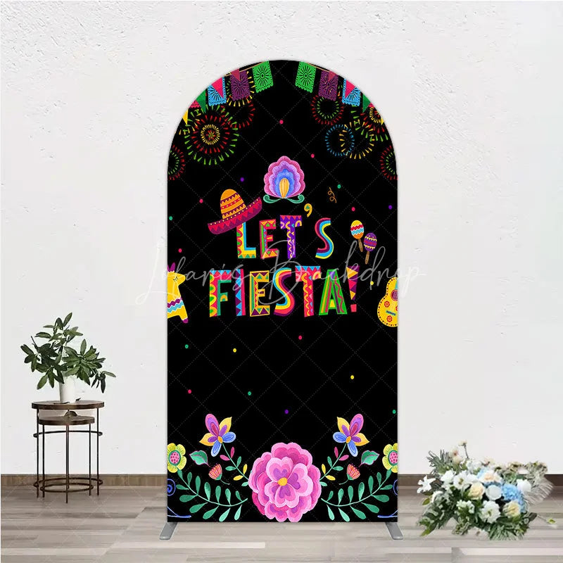 Lofaris Lets Fiesta Mexican Theme Holiday Arch Backdrop Sombrero and Fireworks Party Cover
