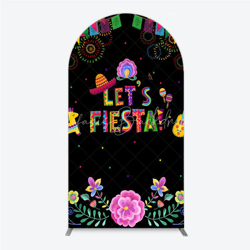 Lofaris Lets Fiesta Mexican Theme Holiday Arch Backdrop Sombrero and Fireworks Party Cover