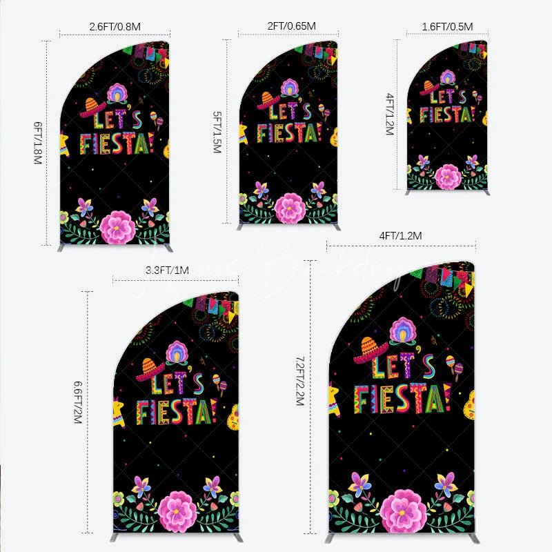 Lofaris Lets Fiesta Mexican Theme Holiday Half Moon Arch Backdrop Sombrero and Fireworks Party Cover