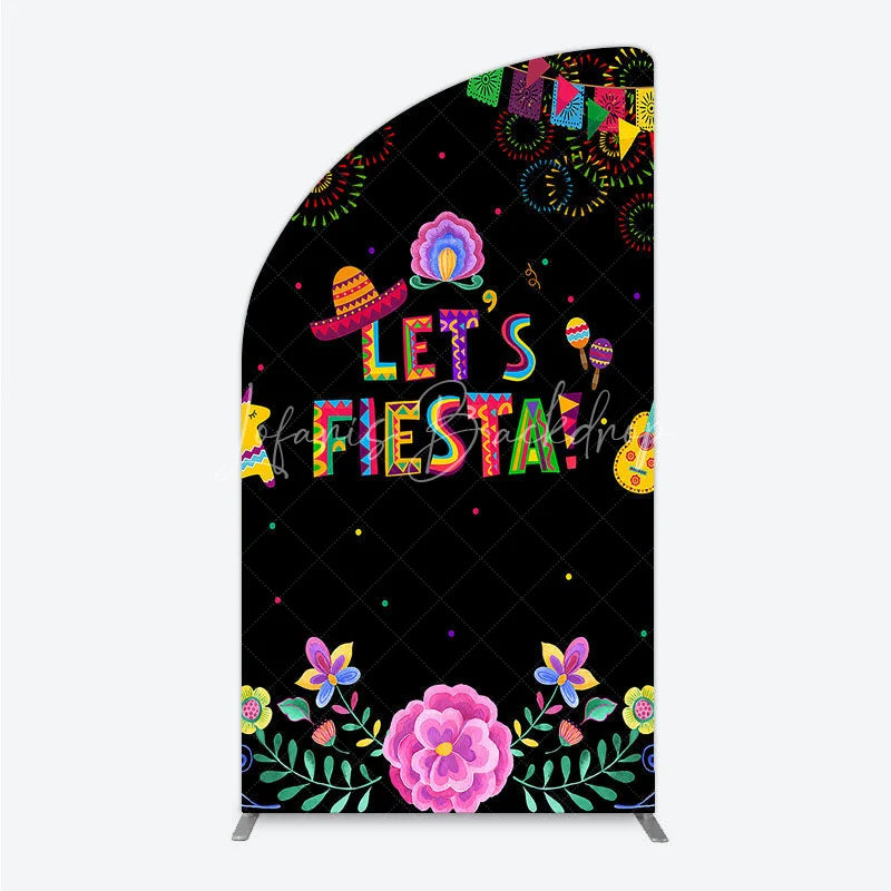 Lofaris Lets Fiesta Mexican Theme Holiday Half Moon Arch Backdrop Sombrero and Fireworks Party Cover