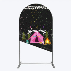 Lofaris Let’s Go Glamping Arched Backdrop Pink Tent and Stars for Girls Camping Party Sleepover Photo Booth Decor