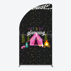 Lofaris Let’s Go Glamping Half Moon Arched Backdrop Pink Tent and Stars for Girls Camping Party Sleepover Photo Booth Decor