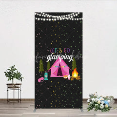 Lofaris Let’s Go Glamping Rectangleed Backdrop Pink Tent and Stars for Girls Camping Party Sleepover Photo Booth Decor