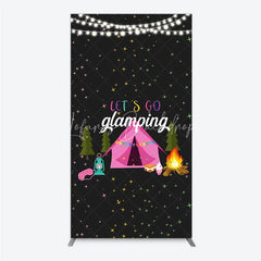 Lofaris Let’s Go Glamping Rectangleed Backdrop Pink Tent and Stars for Girls Camping Party Sleepover Photo Booth Decor
